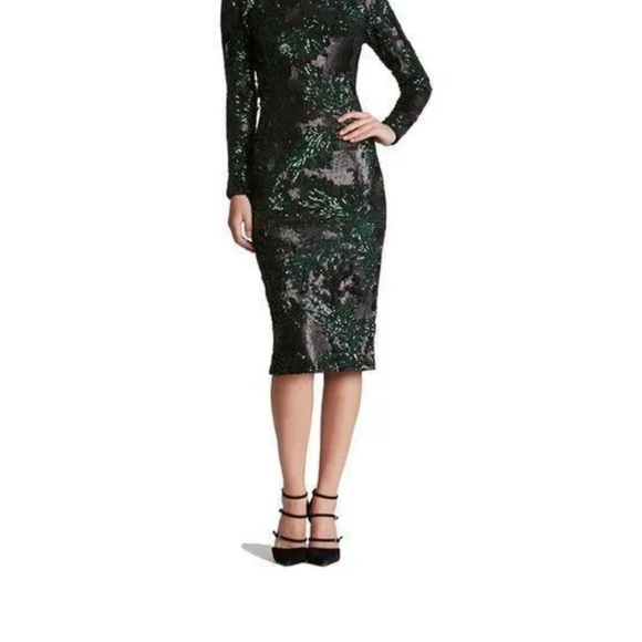 Dress the Population Dresses & Skirts - Dress The Population Size XL Black Green Sequin Leaf Dress